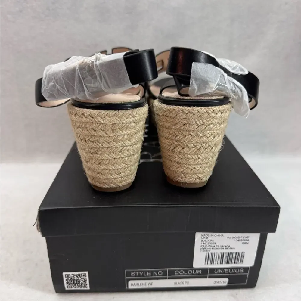 NIB Women’s RAID Harlene Plaftorm Espadrille Sandals 3” Heel Black size 10 Wide